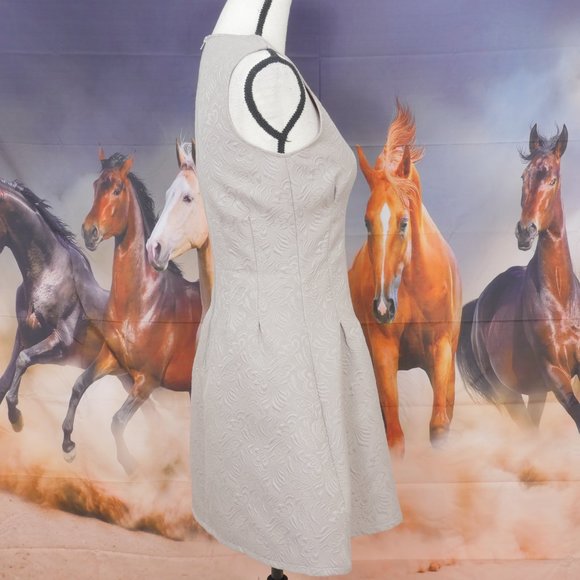 dina be Taupe Jeweled Neck Sleeveless Floral Embossed Size Small Retro Dress - Picture 6 of 10